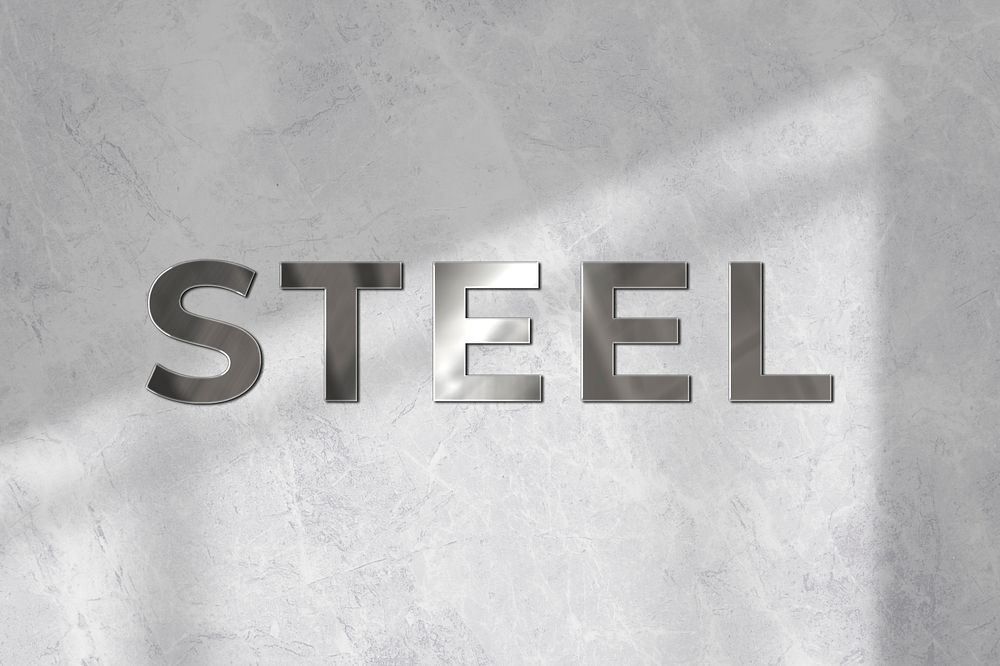 Steel text psd in metallic style