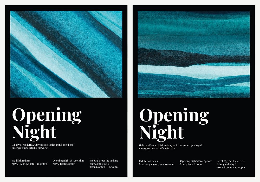 Opening night watercolor template psd aesthetic ad poster dual set