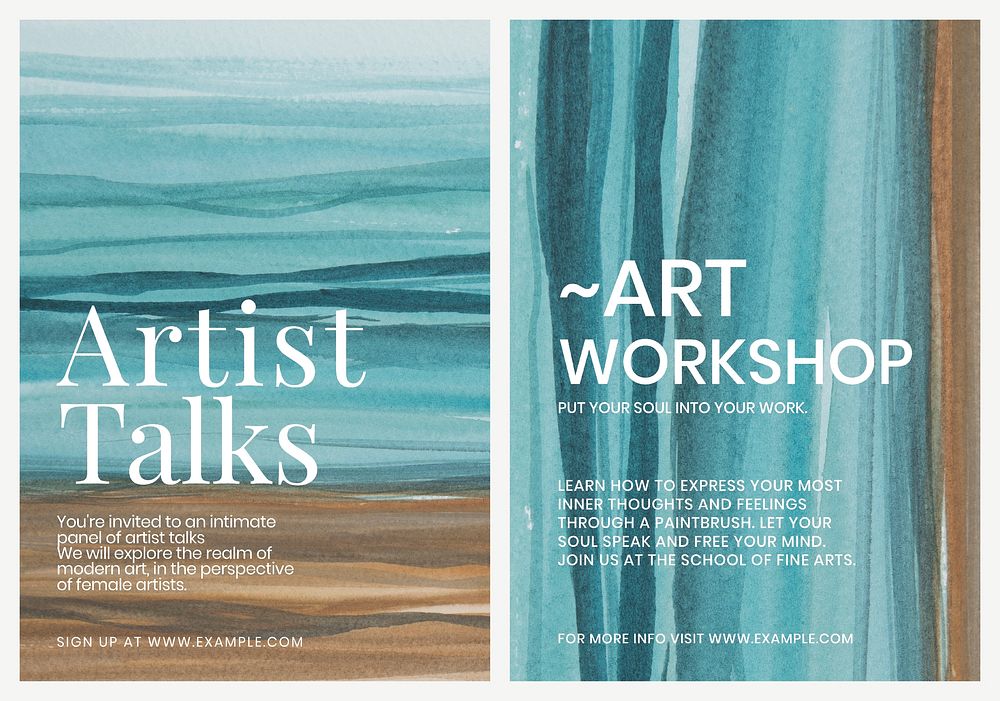Artist talks watercolor template psd aesthetic ad poster dual set