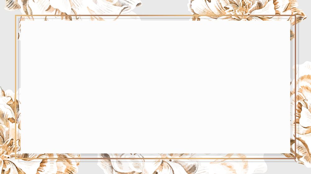 Golden floral peony rectangular frame in white background