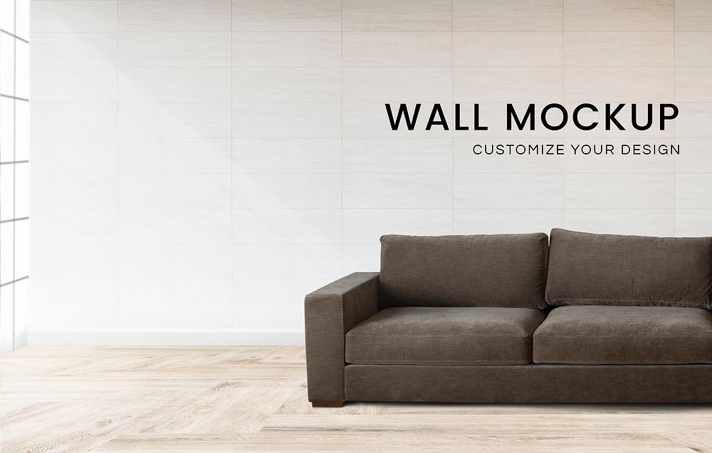 Brown couch against a wall mockup