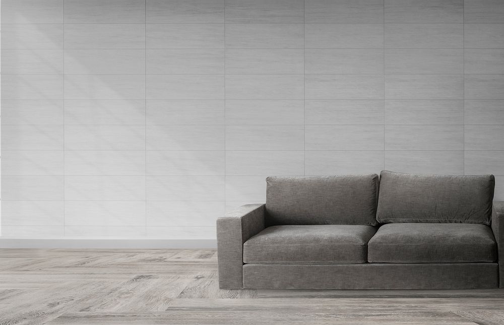 Gray couch against a wall mockup