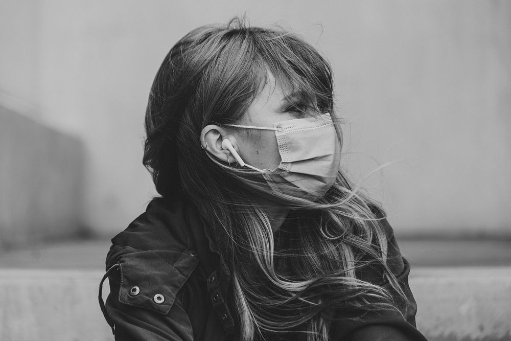 Woman wearing a face mask, new normal, monochrome