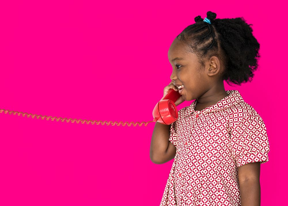 Little Girl Smiling Happiness Talking on the Phone Communication