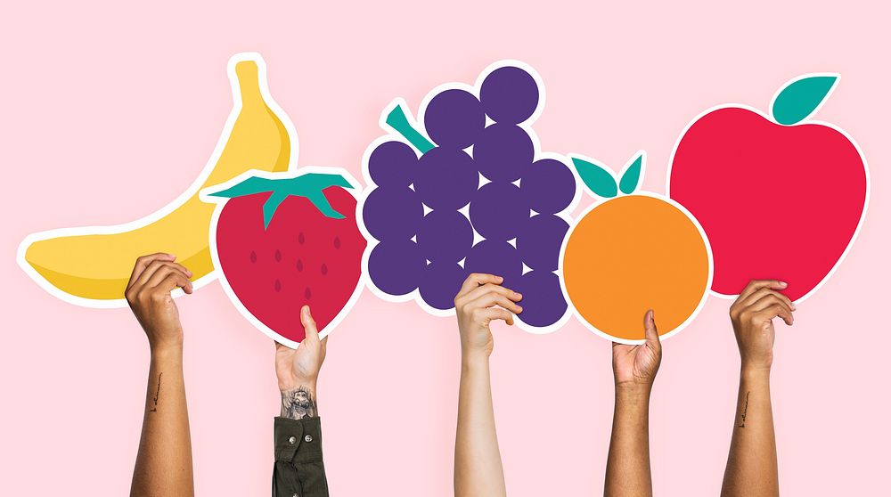 Hands holding a set of fruits clipart