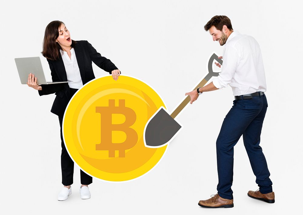 Businesspeople mining bitcoin cryptocurrency electronic cash