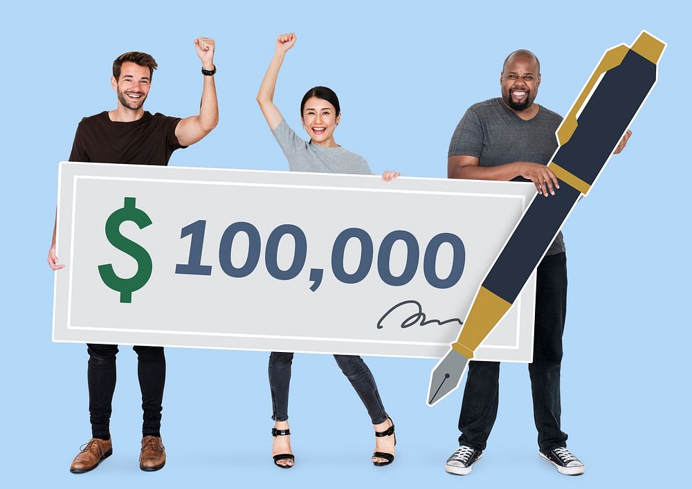 People holding a 100,000 dollar check