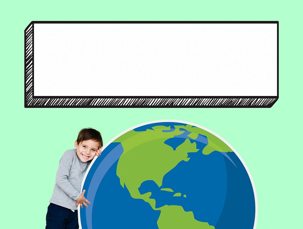 Young boy hugging planet earth