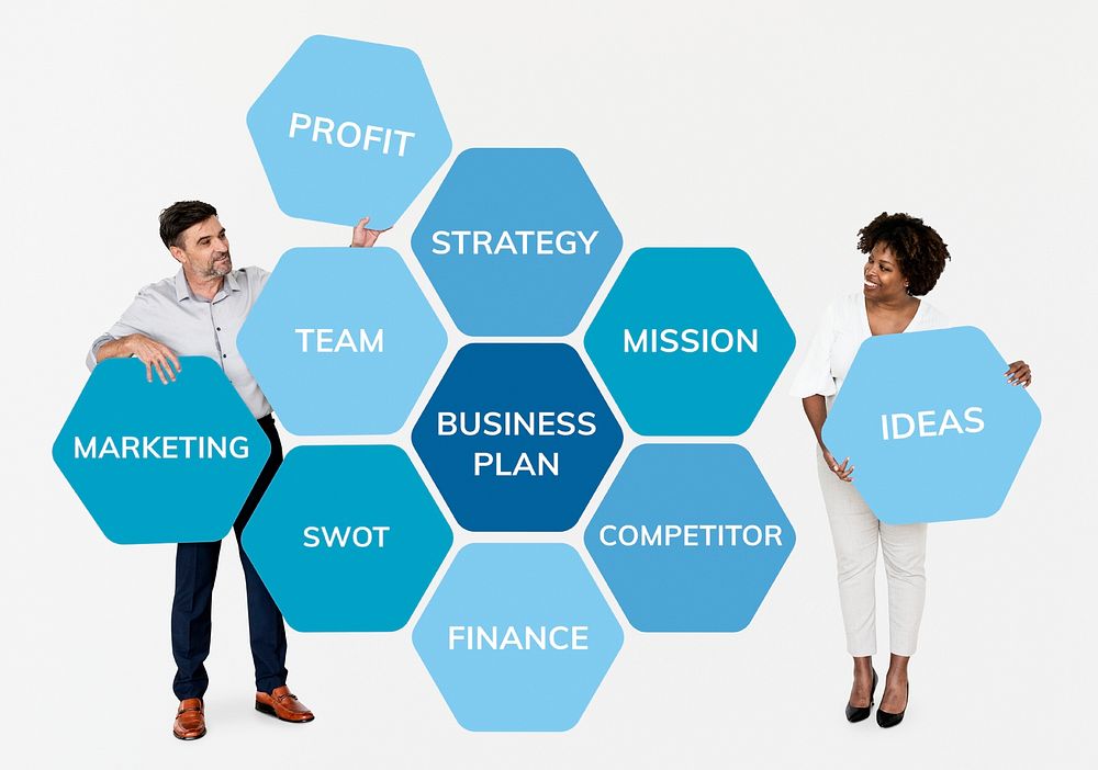 Diverse people holding business plan concept