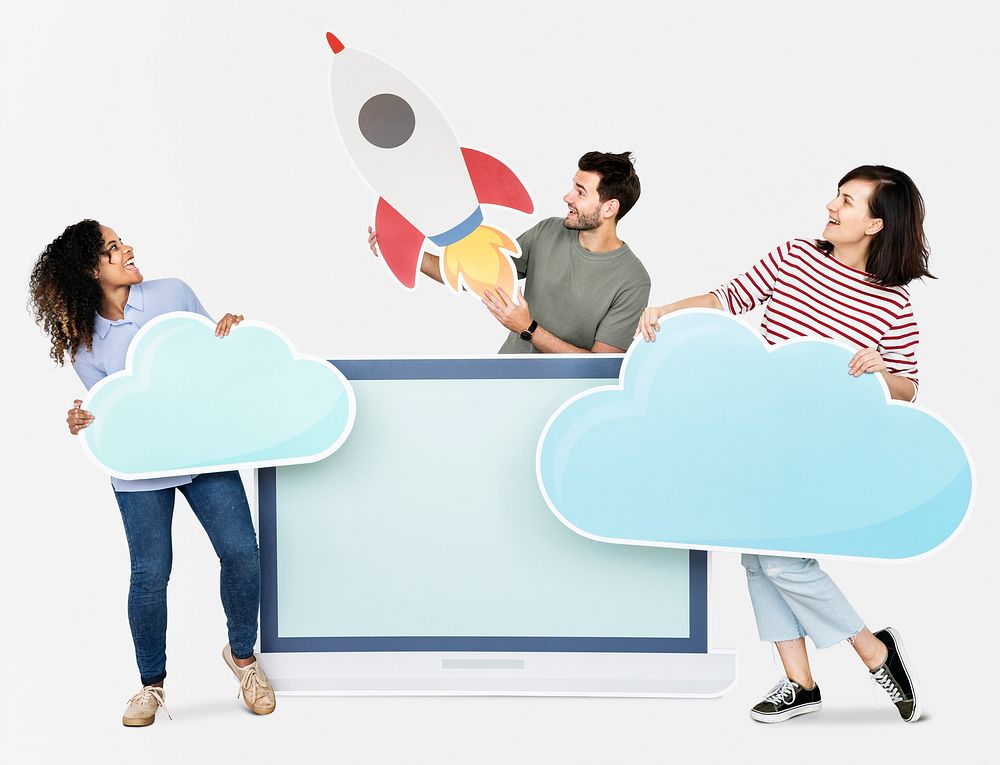Cloud storage and innovation concept shoot featuring a rocket icon