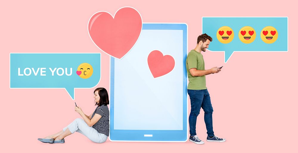 Couple texting loving messages to each other