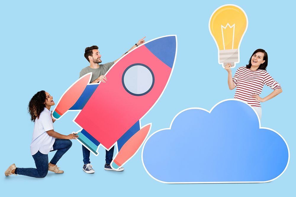 Cloud storage and innovation concept shoot featuring a rocket icon