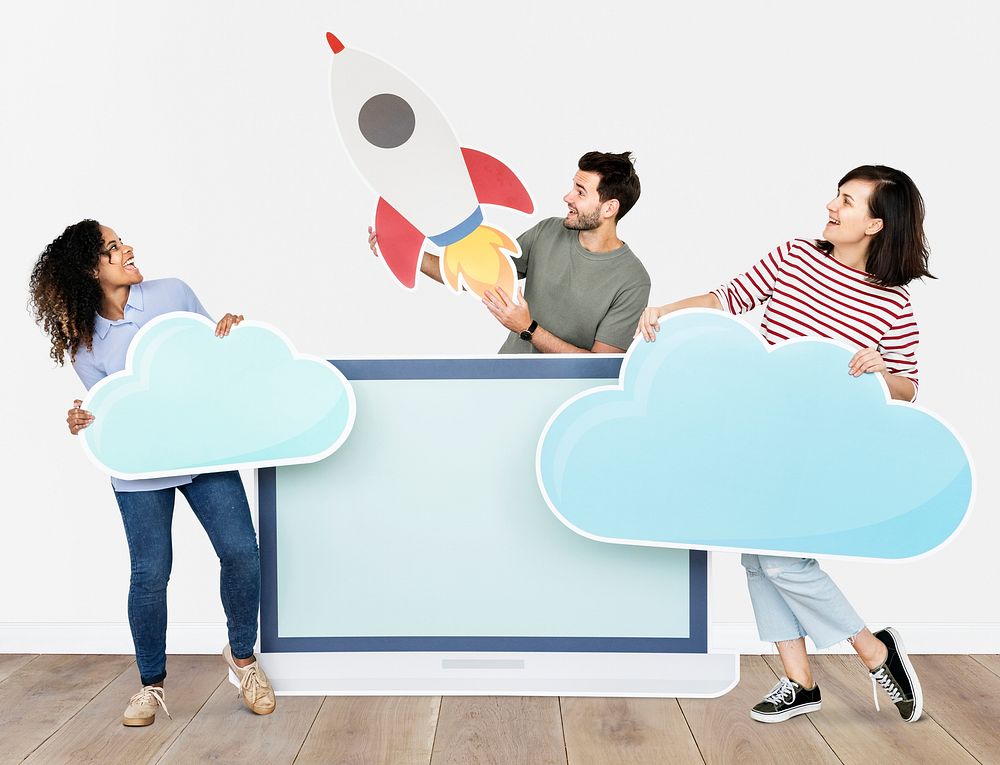 Cloud storage and innovation concept shoot featuring a rocket icon