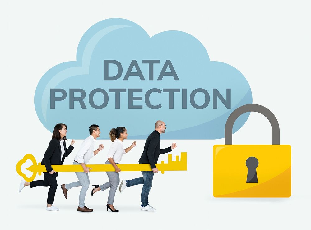 Business people showing data protection icons