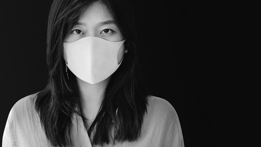 Asian woman wearing a mask mockup monotone