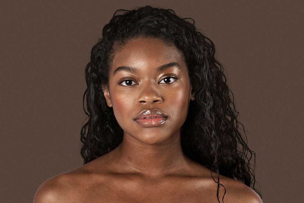 Bare-chested black woman portrait mockup 