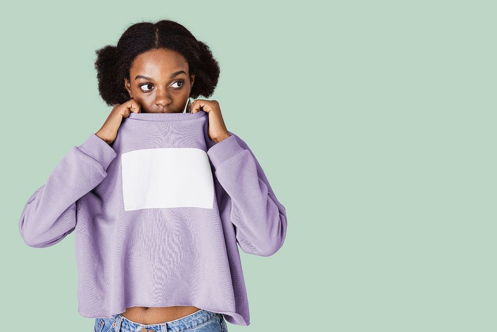 Black woman in a purple sweater mockup