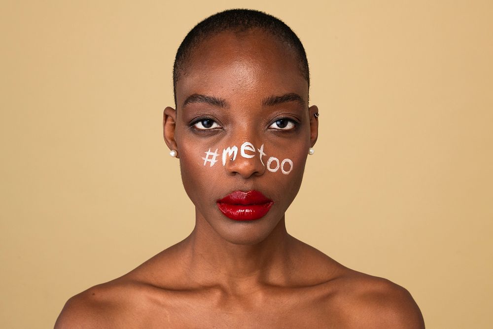 Hashtag metoo on an African American woman's face