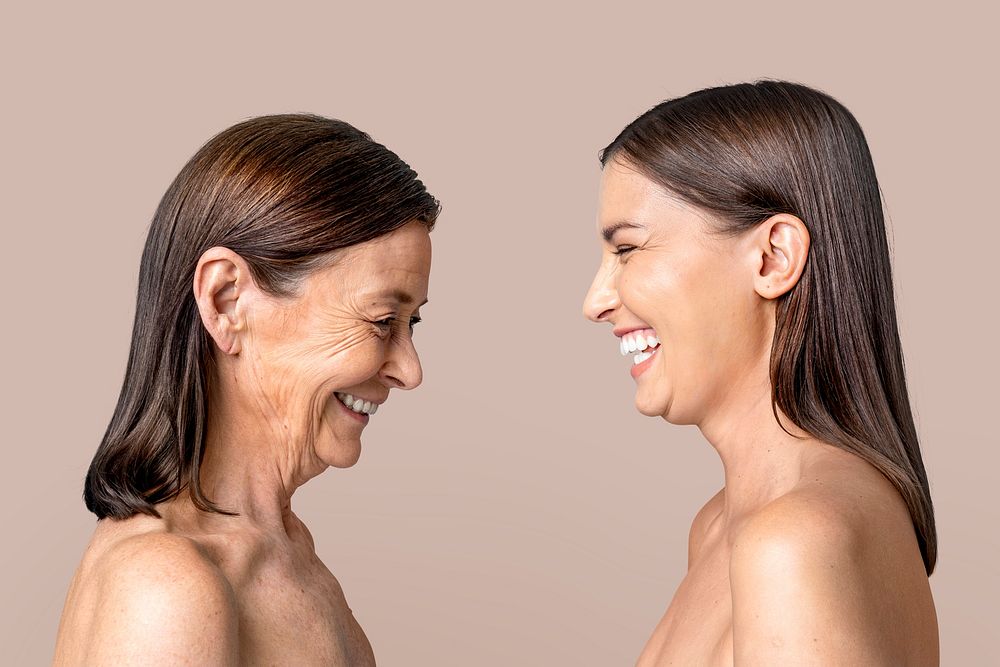 Mother and daughter having fun against a wall mockup