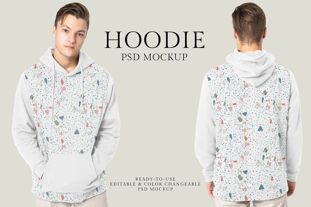 Editable hoodie psd mockup template men&rsquo;s apparel advertisement