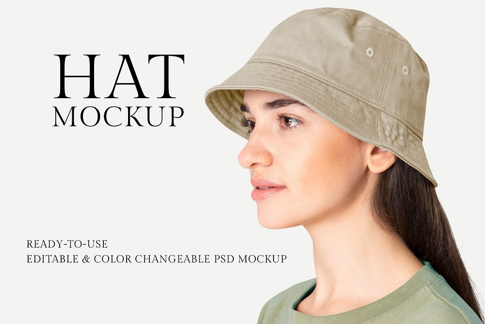 Ready-to-use hat mockup psd women&rsquo;s apparel studio shoot