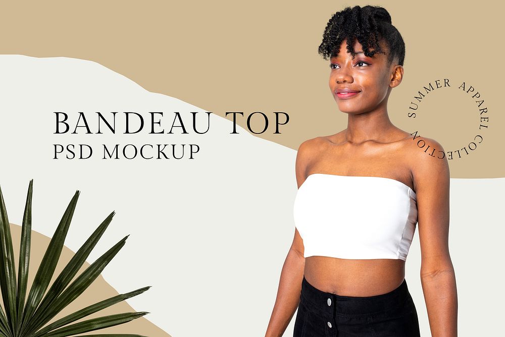 Editable bandeau top psd mockup template for women’s summer fashion ad