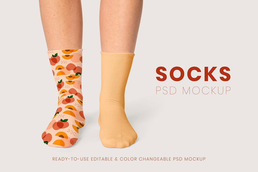 Socks mockup psd with peach pattern