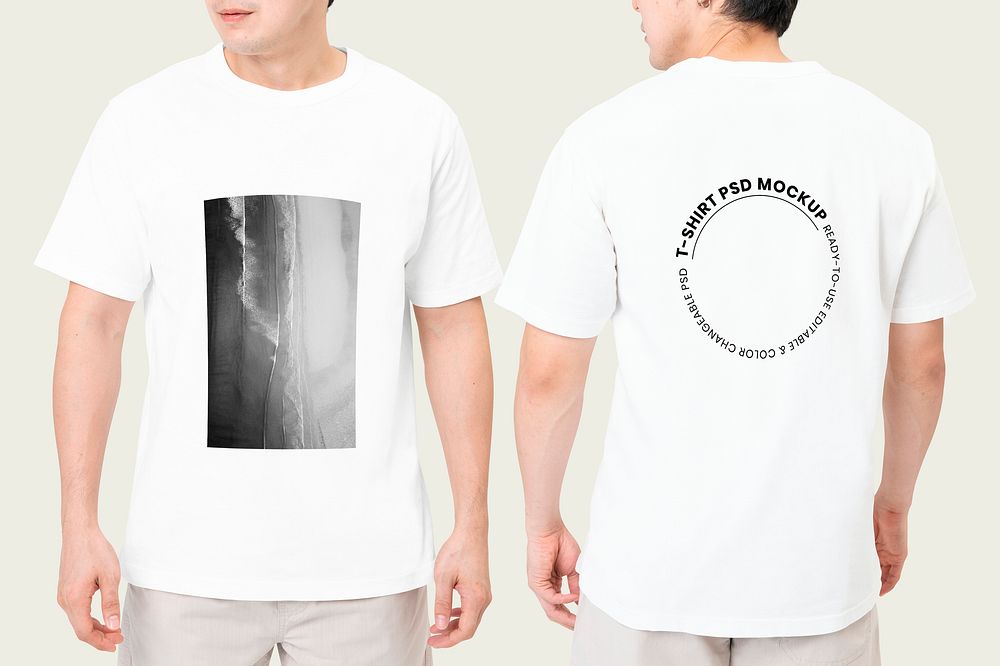 White t-shirt psd mockup front and back for men&rsquo;s apparel advertisement