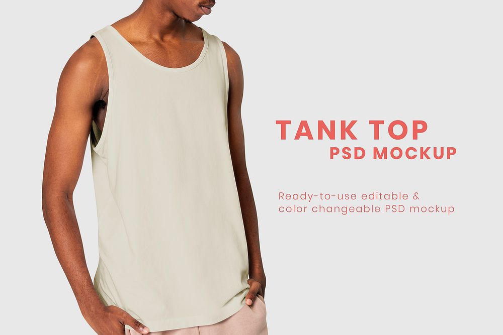 Editable tank top psd mockup template for men&rsquo;s summer fashion ad