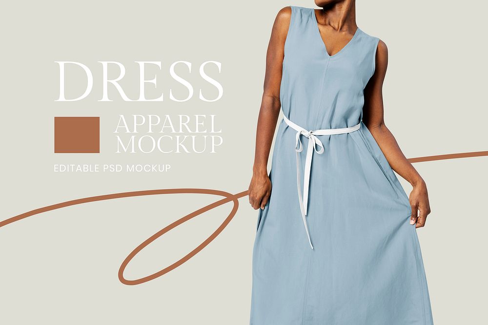 Editable loose dress psd mockup template women&rsquo;s apparel ad