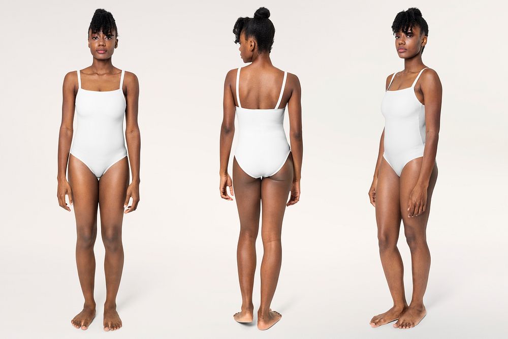 Woman in swimsuit mockup psd summer apparel full body set