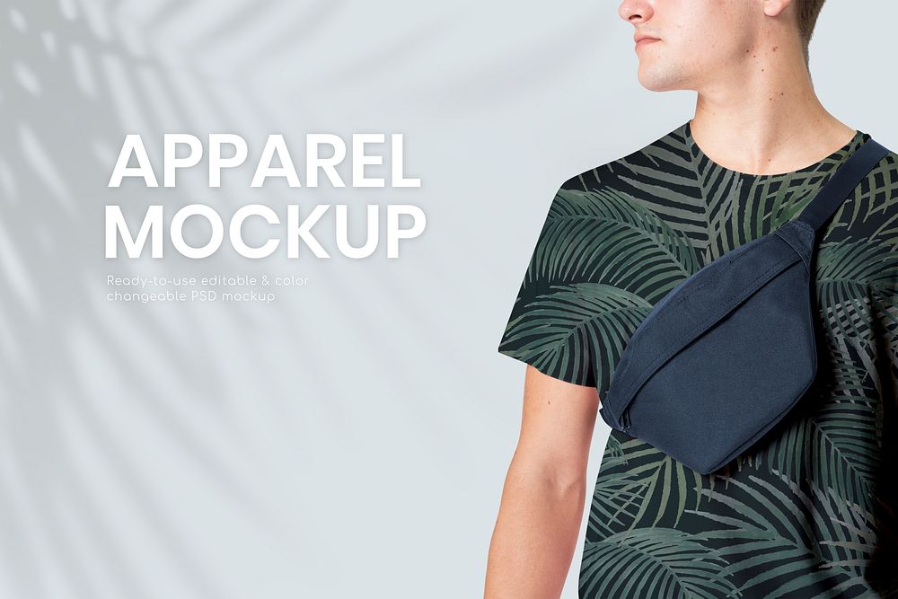 Editable belt bag psd mockup template men&rsquo;s apparel ad