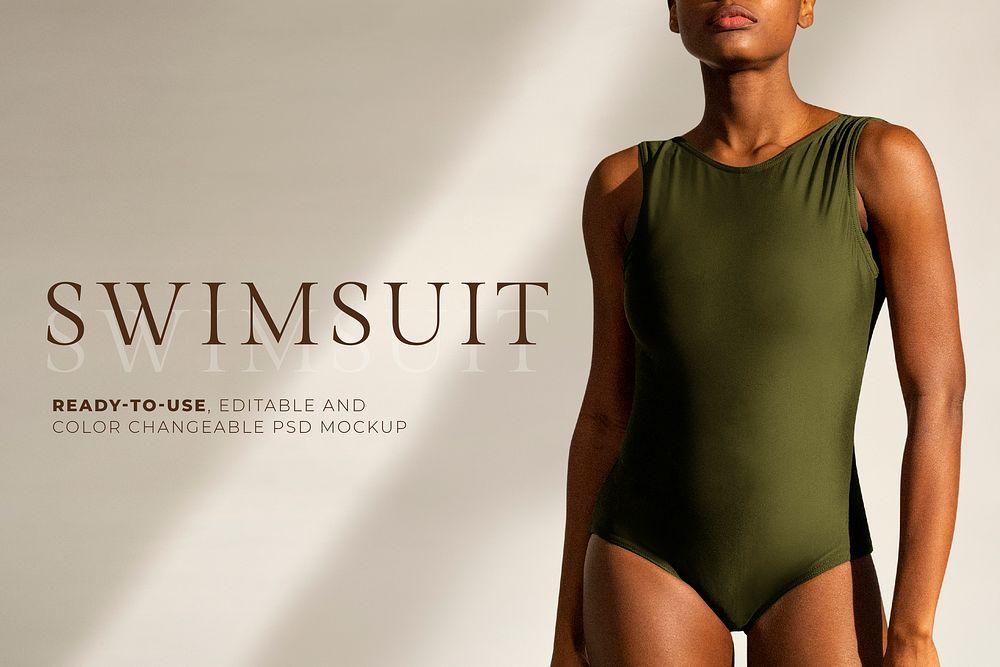 Editable swimwear mockup psd women&rsquo;s summer apparel ad