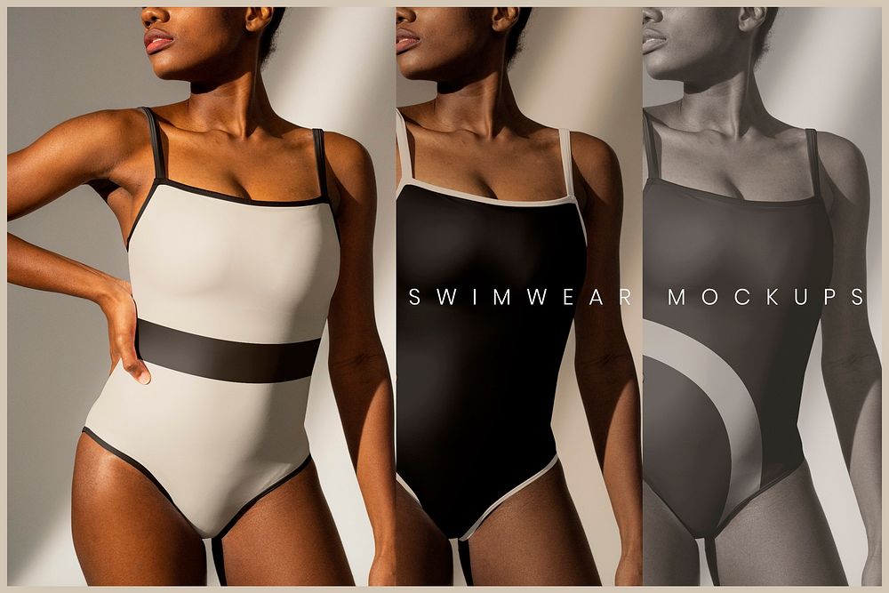 Editable swimsuit psd mockup template one-piece beach fashion ad
