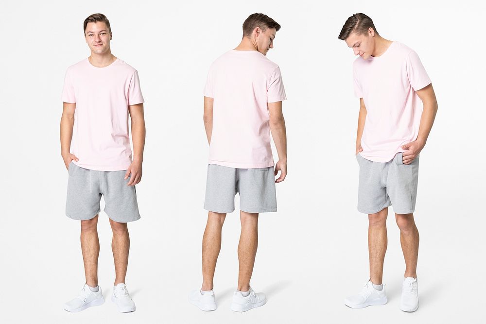 Man mockup psd in t-shirt and shorts men&rsquo;s basic wear full body