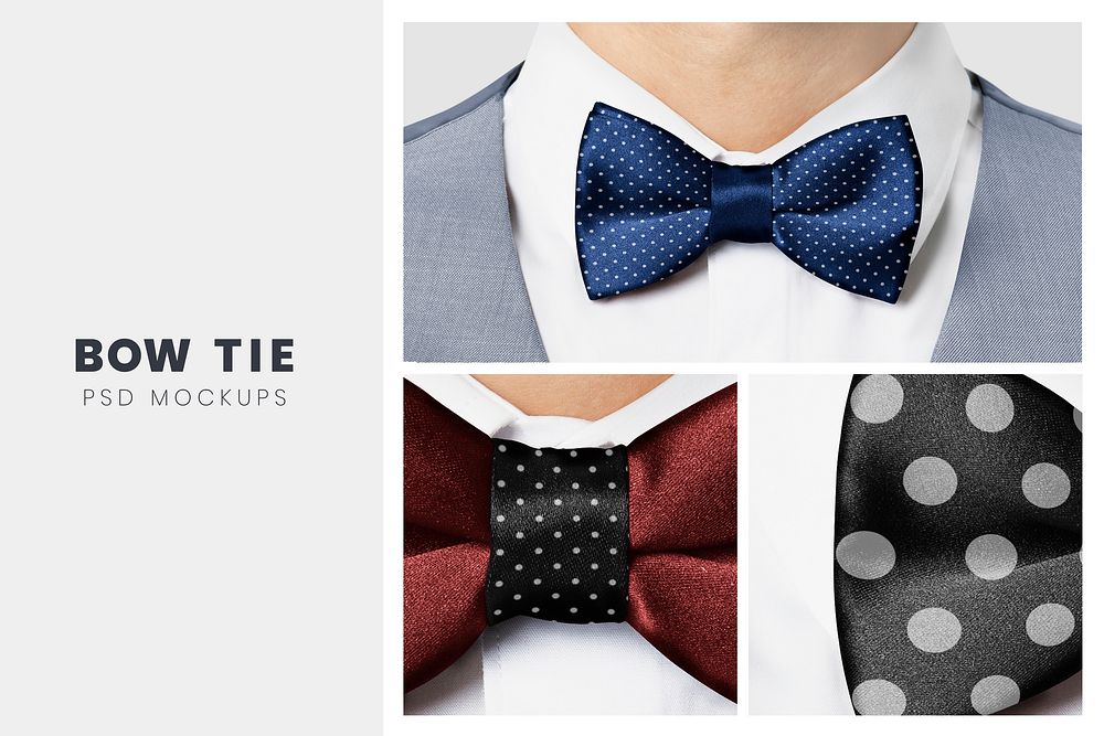 Editable bow tie psd mockup template polka dot design for men formal attire ad