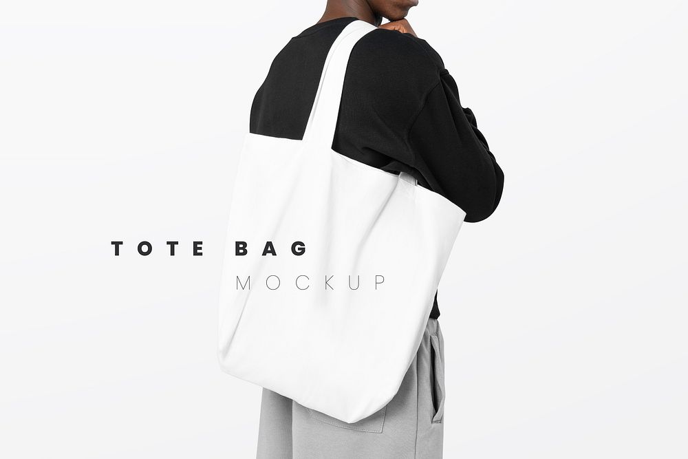 Editable tote bag psd mockup template men&rsquo;s apparel ad