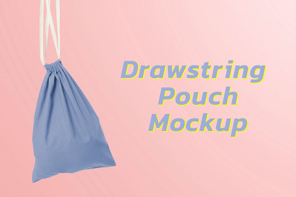 Editable drawstring pouch psd mockup template blue bag accessory studio shoot