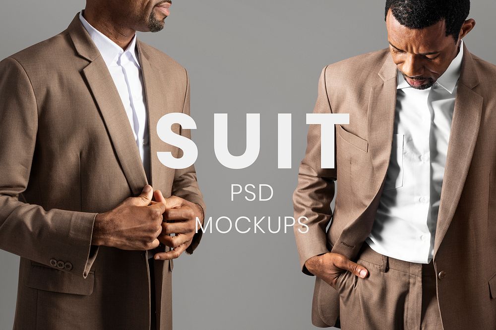 Brown suit mockup psd on African American man for apparel ad
