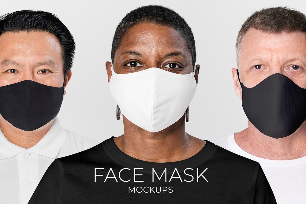 Editable face mask mockup psd on diverse group of people 