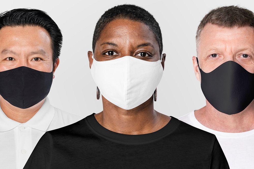 Face mask mockup psd on diverse group of people 