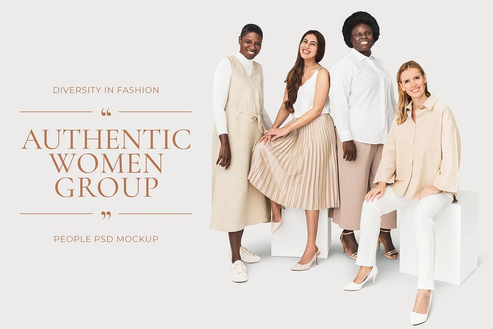 Authentic women group mockup psd diverse group of people 
