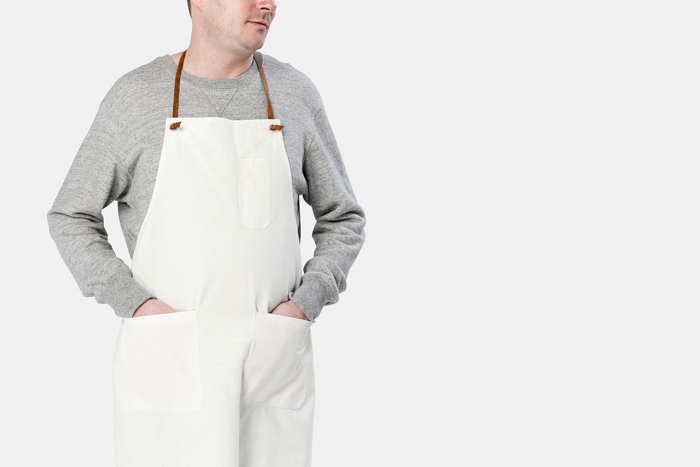 Man wearing apron mockup psd close-up 