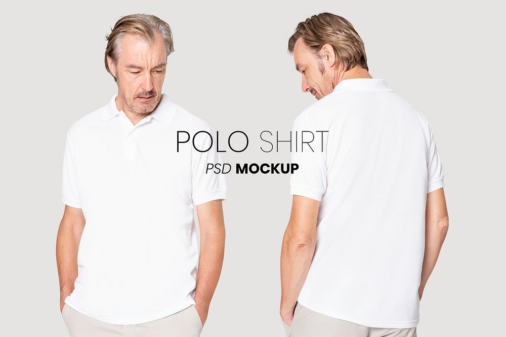 Editable mature polo shirt mockup psd for basic apparel ad
