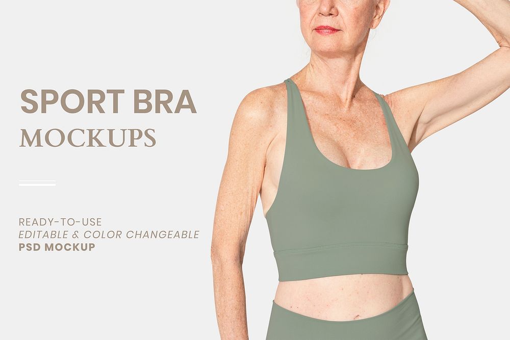 Senior sports bra mockup psd women&rsquo;s activewear editable ad