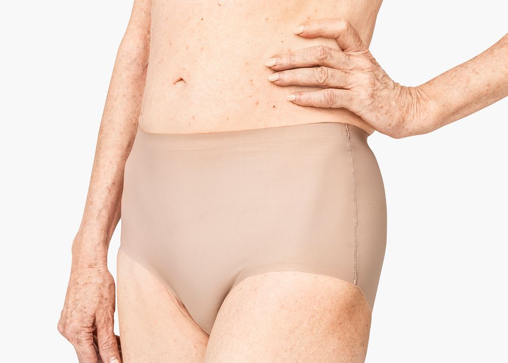 Senior woman in nude brief panty