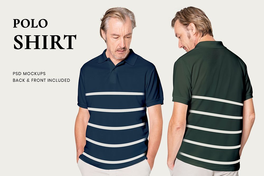 Editable mature polo shirt mockup psd for basic apparel ad