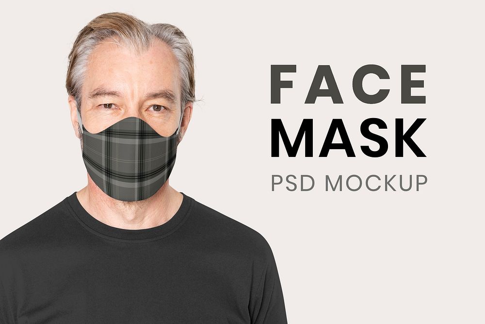 Face mask mockup psd for the new normal senior apparel ad