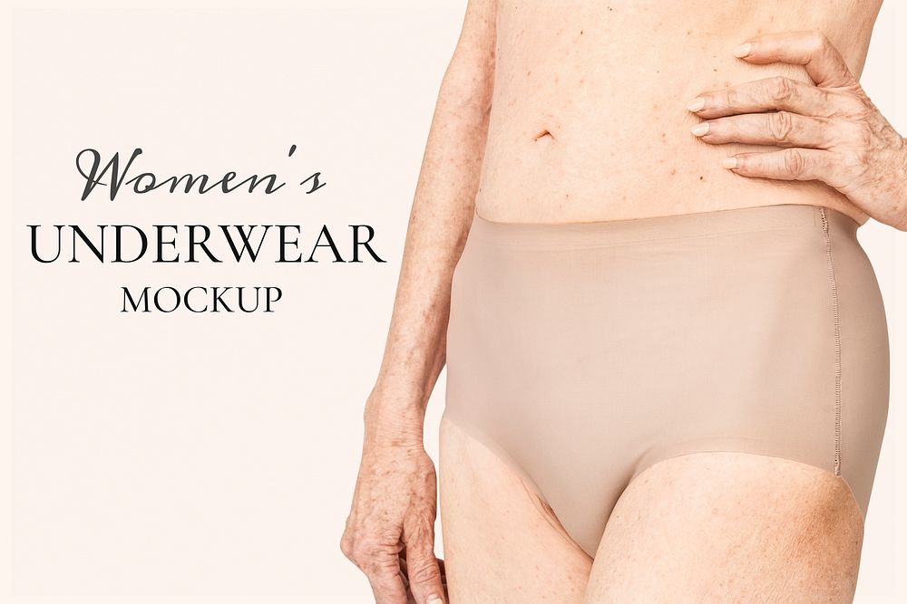 Editable women&rsquo;s underwear mockup psd for mature inclusive apparel ad