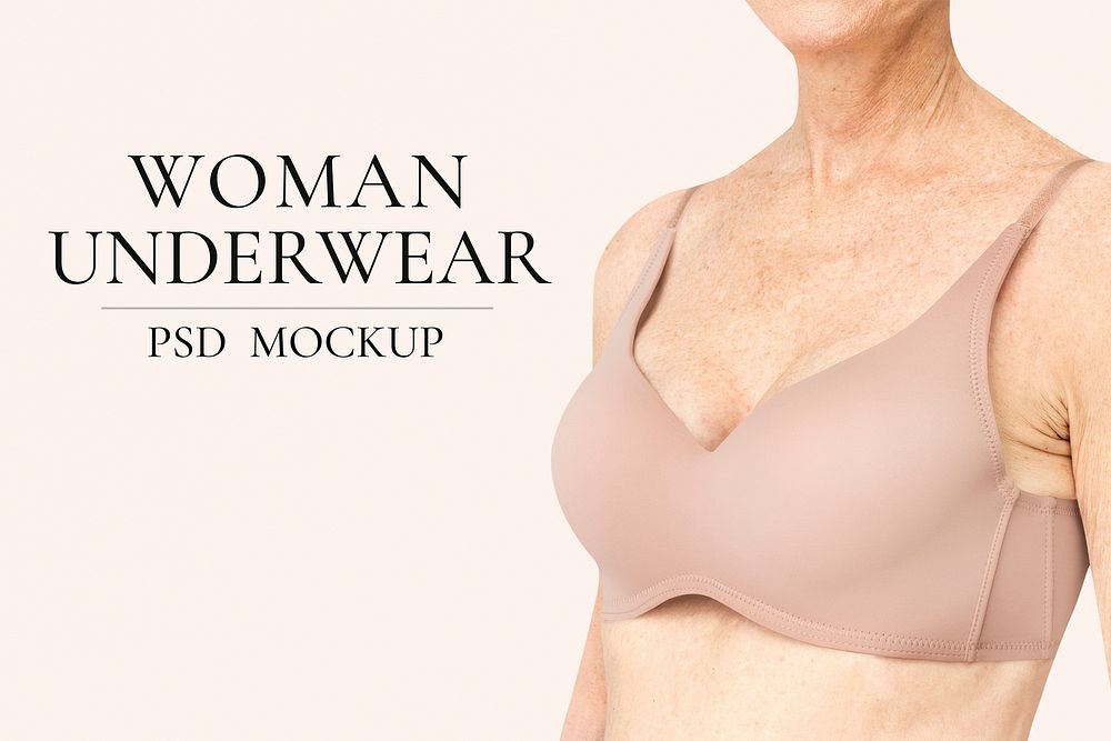 Editable women&rsquo;s underwear mockup psd for mature inclusive apparel ad